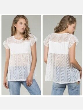 POL White Lace Sheer Summer Tee